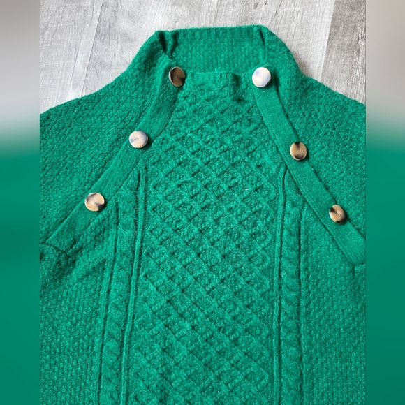Ann Taylor Emerald Button-Detail Turtleneck Sweater - Picture 3 of 5